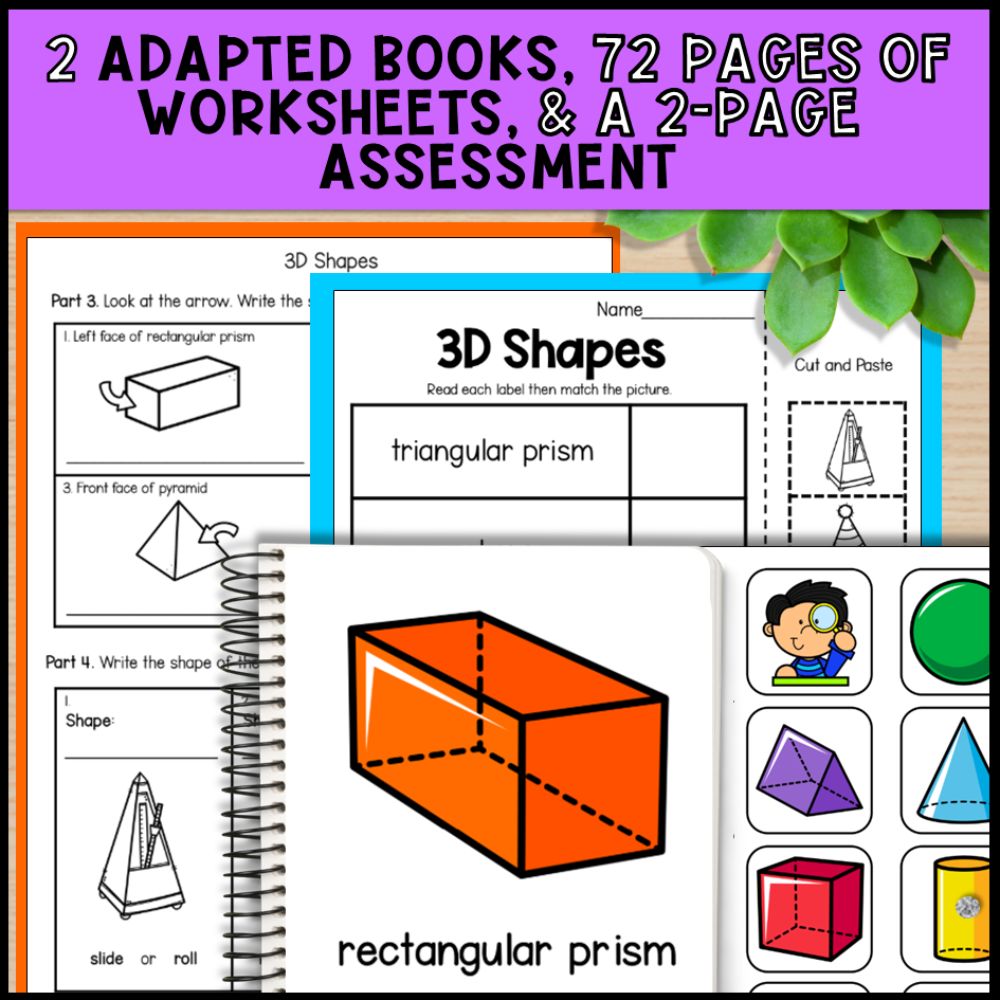 3D Shapes Math Activities: Worksheet & Task Cards - Special Education