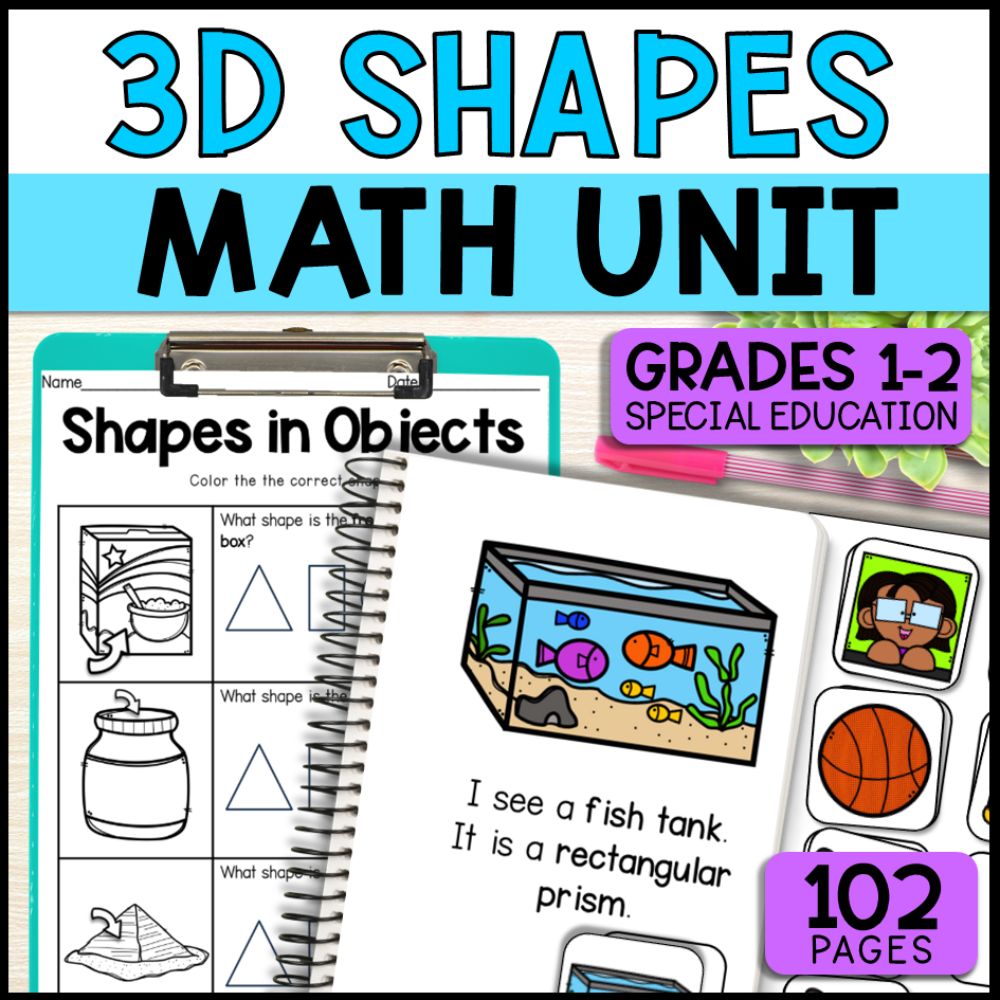 3D Shapes Math Activities: Worksheet & Task Cards - Special Education