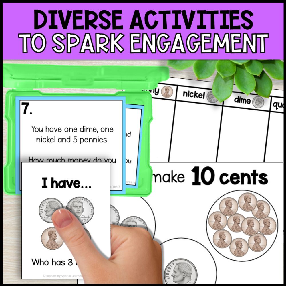 American Money Grade 1 Unit - Worksheets, Task Cards, Posters & Games