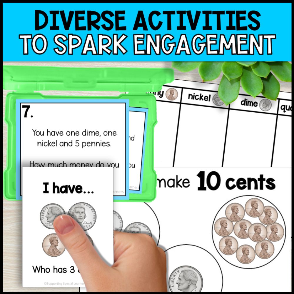 American Money Grade 1 Unit - Worksheets, Task Cards, Posters & Games