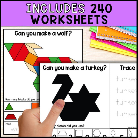 Animal Theme Pattern Block Pictures Mats: 2D Shapes, Attributes & More