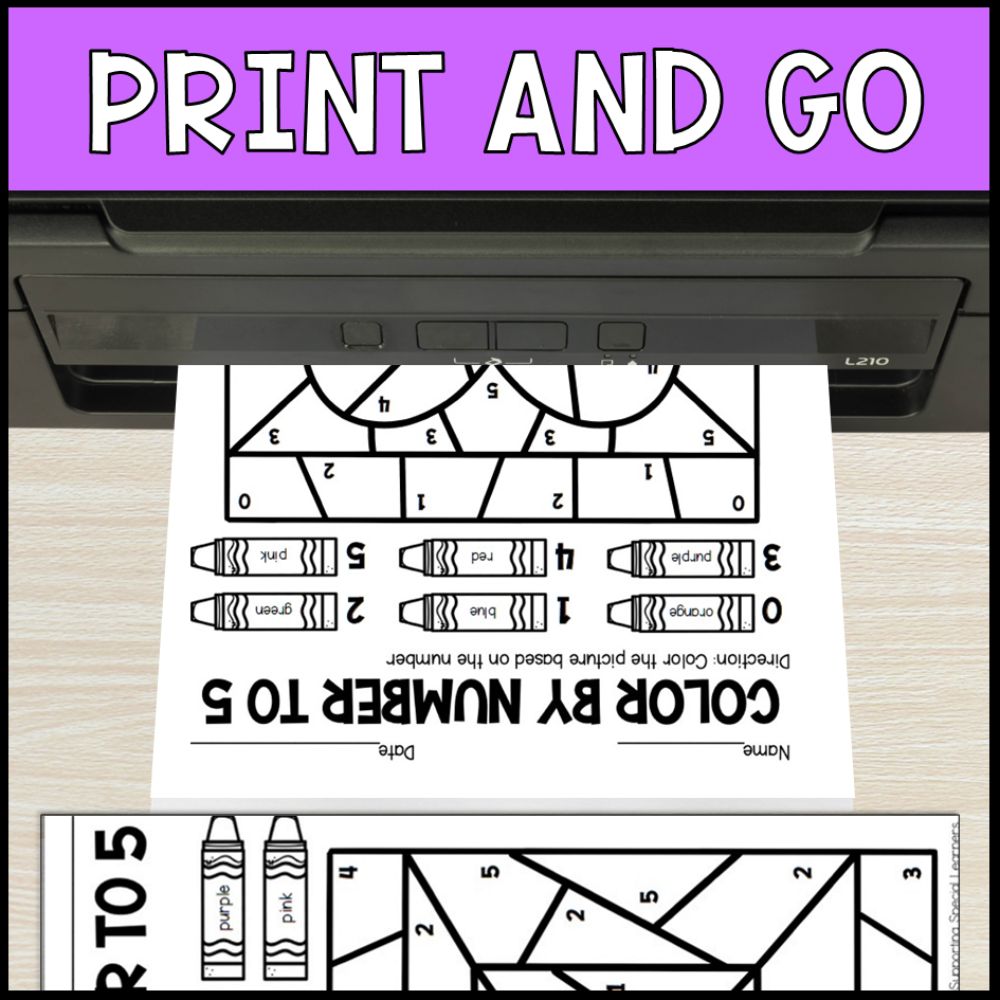 color by number to 5 growing bundle - special education no prep