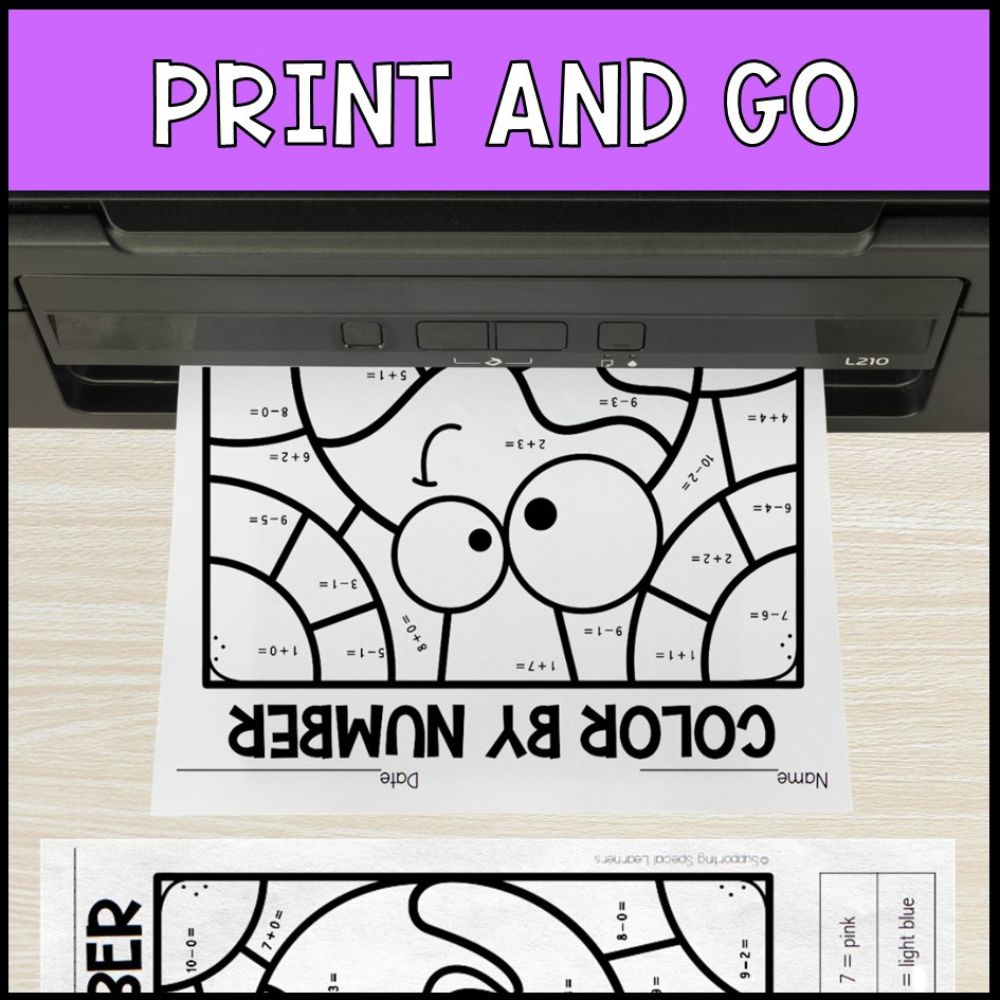 color by number addition and subtraction within 10 - earth day no prep