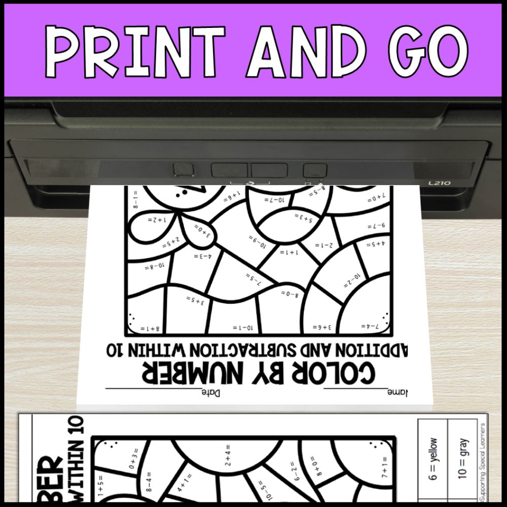 color by number addition and subtraction within 10 - easter no prep