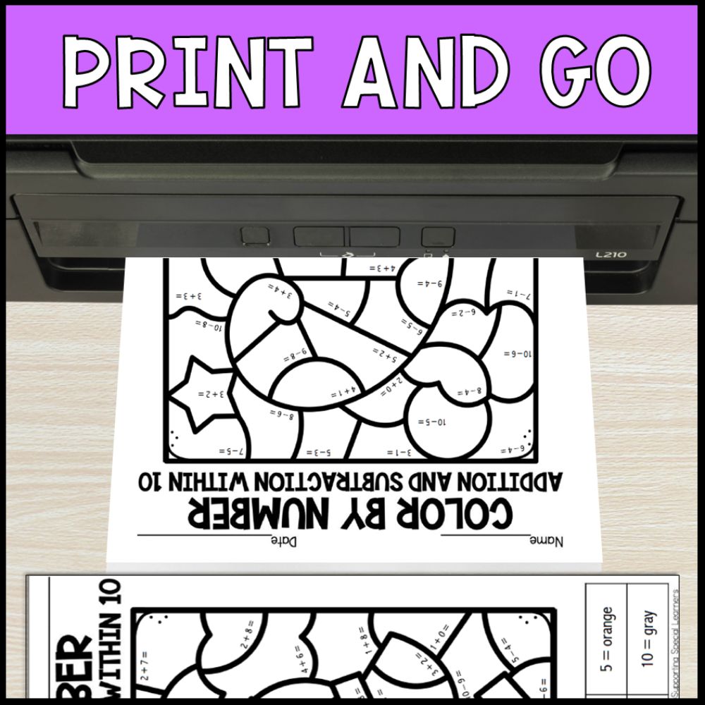 color by number addition and subtraction within 10 - halloween no prep
