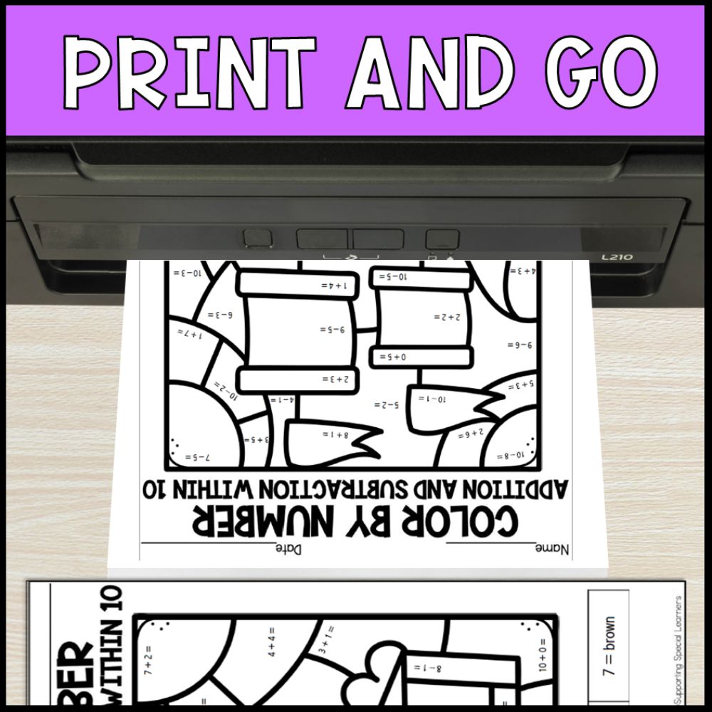 color by number addition and subtraction within 10 - thanksgiving no prep