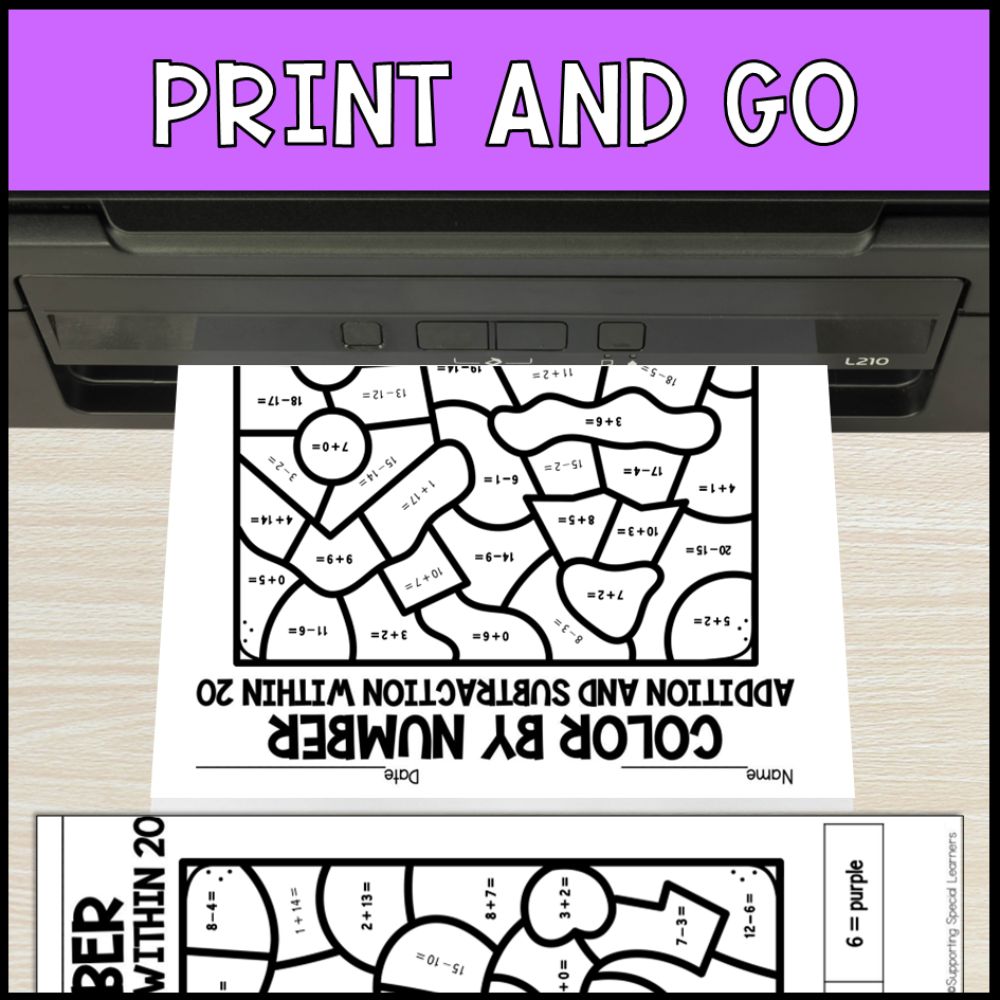 color by number addition and subtraction within 20 - 4 seasons no prep