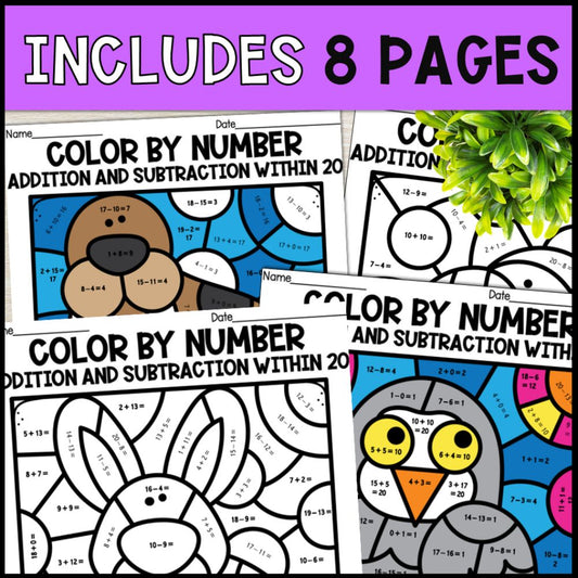 Color by Number Addition and Subtraction Within 20 - Arctic Animals