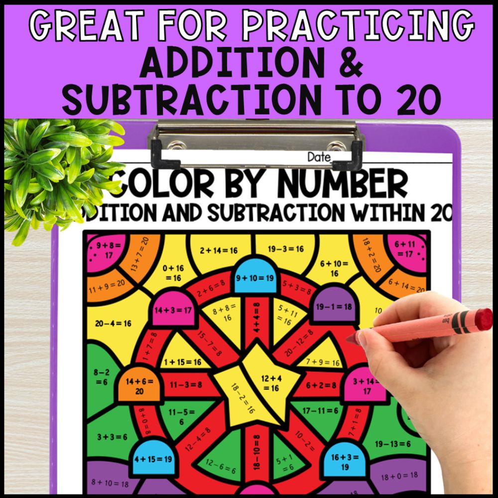 Color by Number Addition and Subtraction Within 20 - Circus Theme