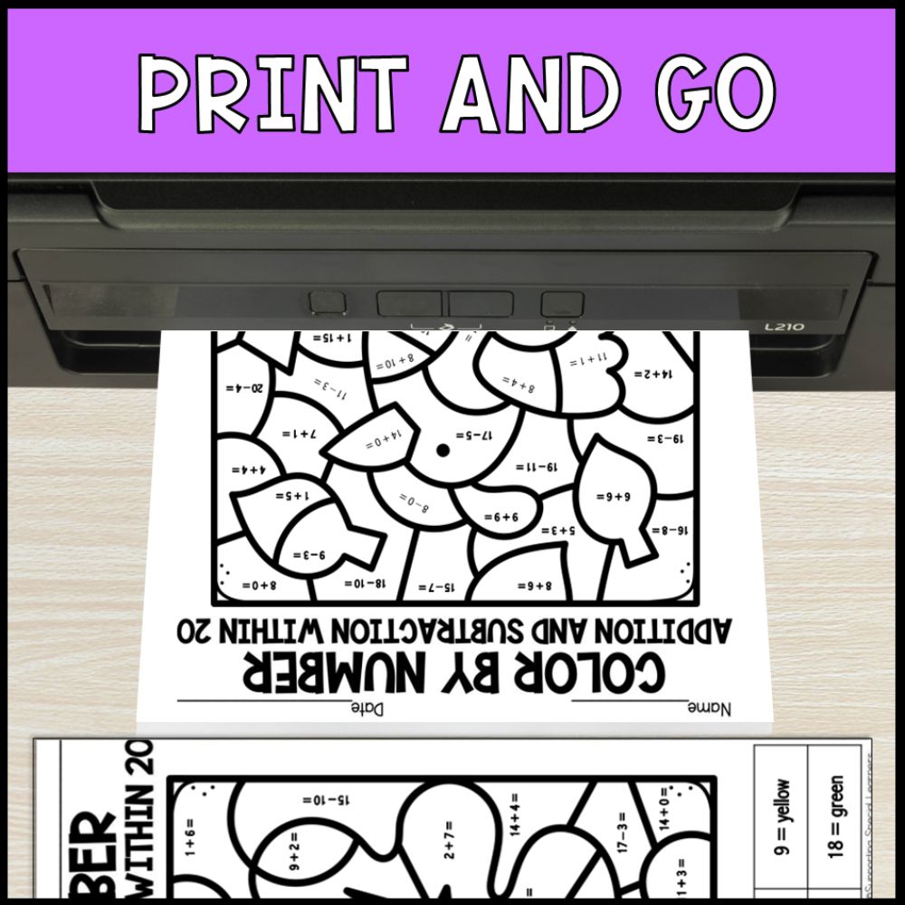 color by number addition and subtraction within 20 - fall theme no prep