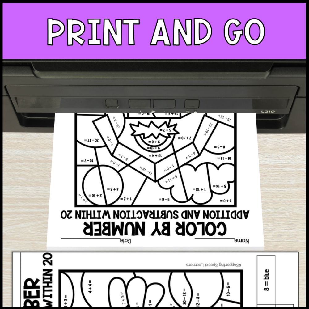 color by number addition and subtraction within 20 - farm theme no prep
