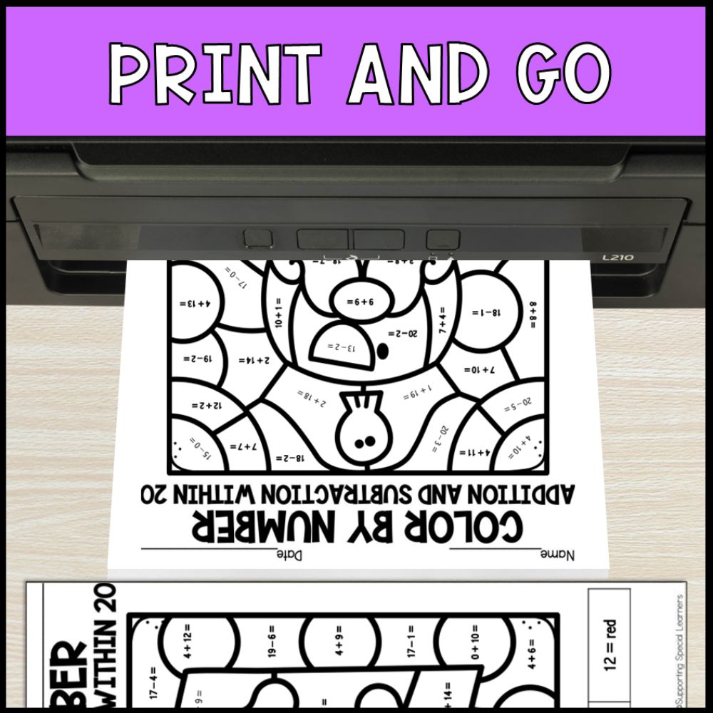 color by number addition and subtraction within 20 - pirate no prep