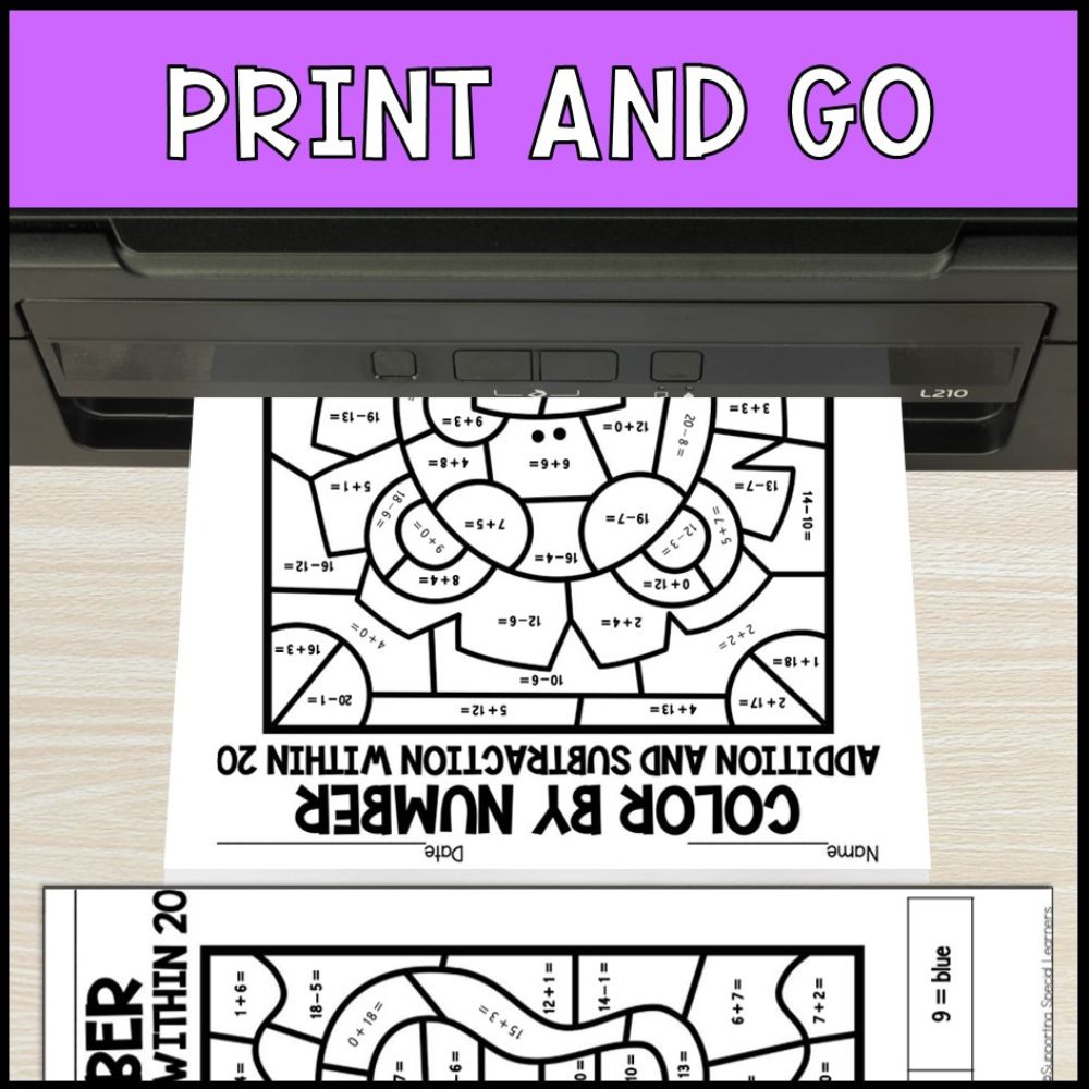 color by number addition and subtraction within 20 - safari no prep