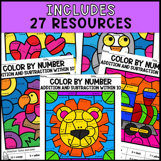 Color by Number Addition and Subtraction within 10 Bundle