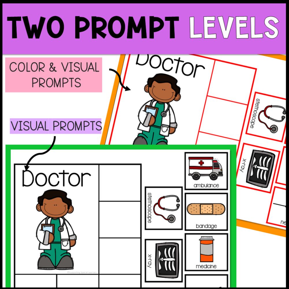 community helpers sorting activities two prompt levels