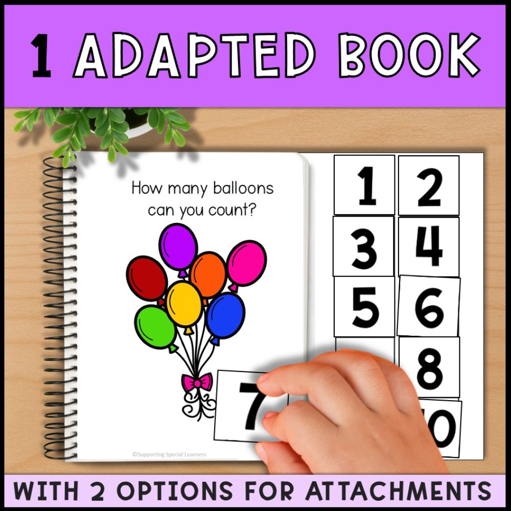 Counting Balloons 0 to 10: Adapted Book, 44 Task Cards & File Folders