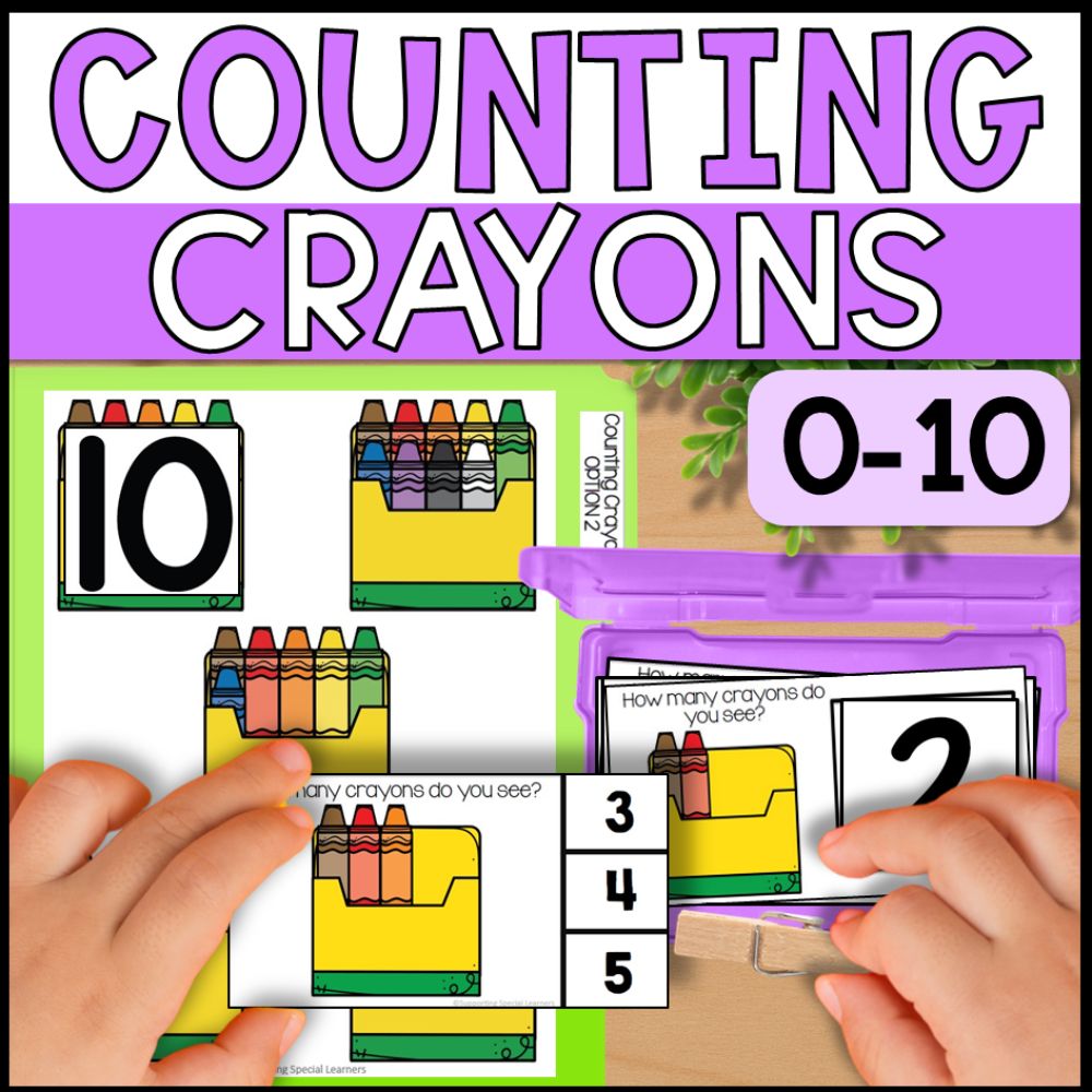 Counting Crayons 0 to 10: Adapted Book, 44 Task Cards & 5 File Folders