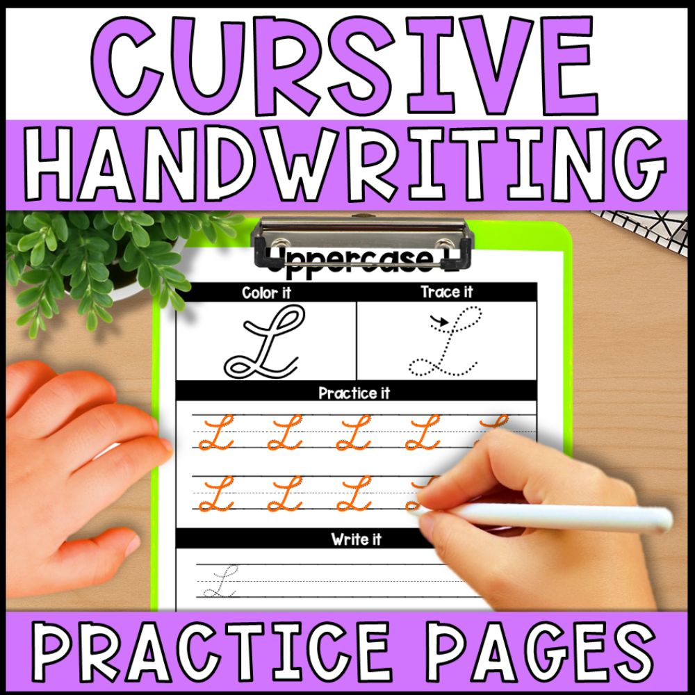 Cursive Handwriting Practice Pages: Upper & Lower Case Letters & Words