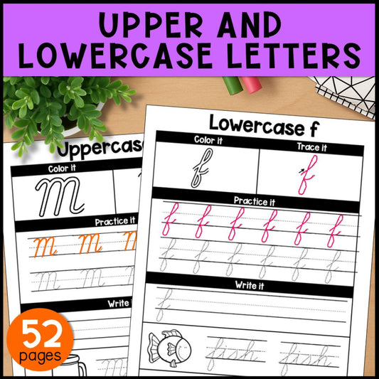 Cursive Handwriting Practice Pages: Upper & Lower Case Letters & Words