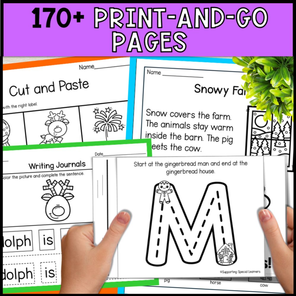 December Special Education Basic Concepts: ELA & Math Worksheets