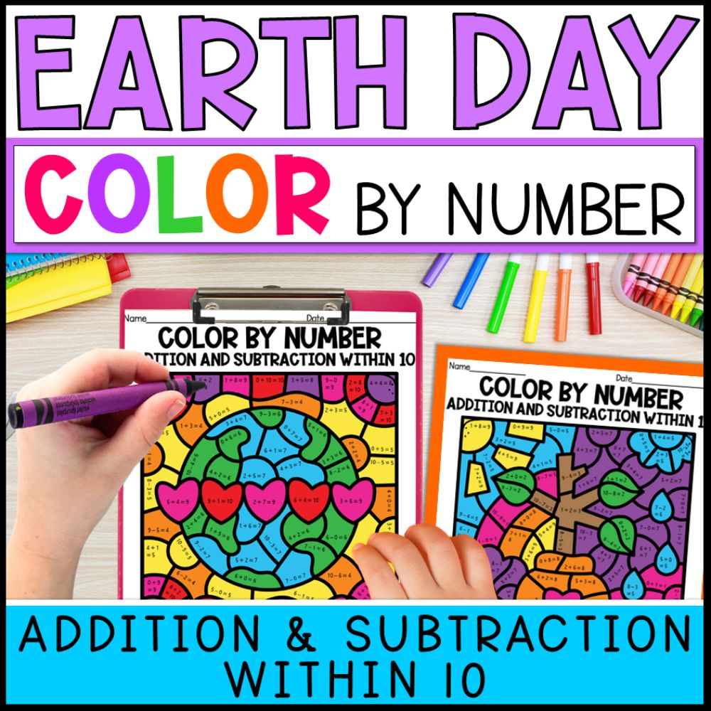 earth day color by number addition and subtraction within 10 cover
