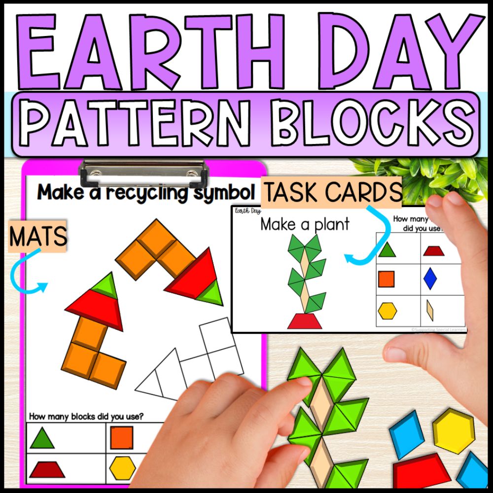 Earth Day Pattern Block Mats and Task Cards - Special Education