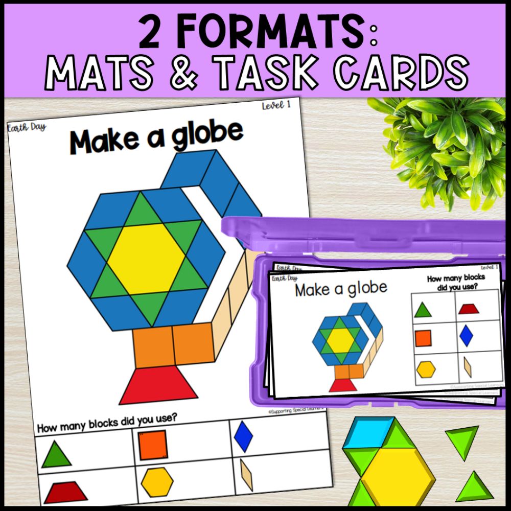 Earth Day Pattern Block Mats and Task Cards - Special Education