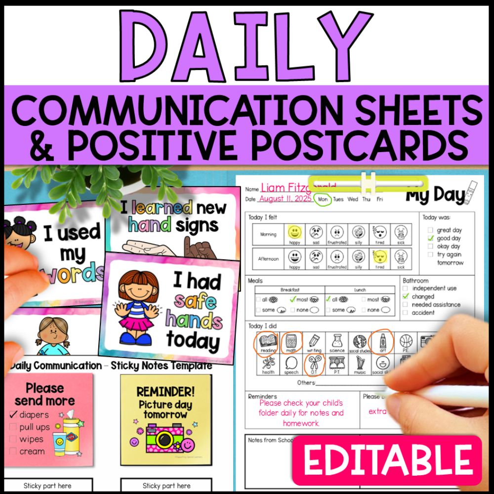 Editable Daily Communication Sheet with Positive Notes