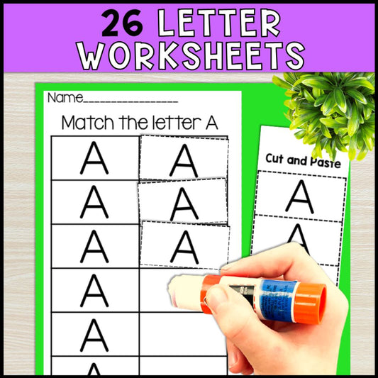 errorless learning cut and paste activities, colors, 26 letter worksheets and more