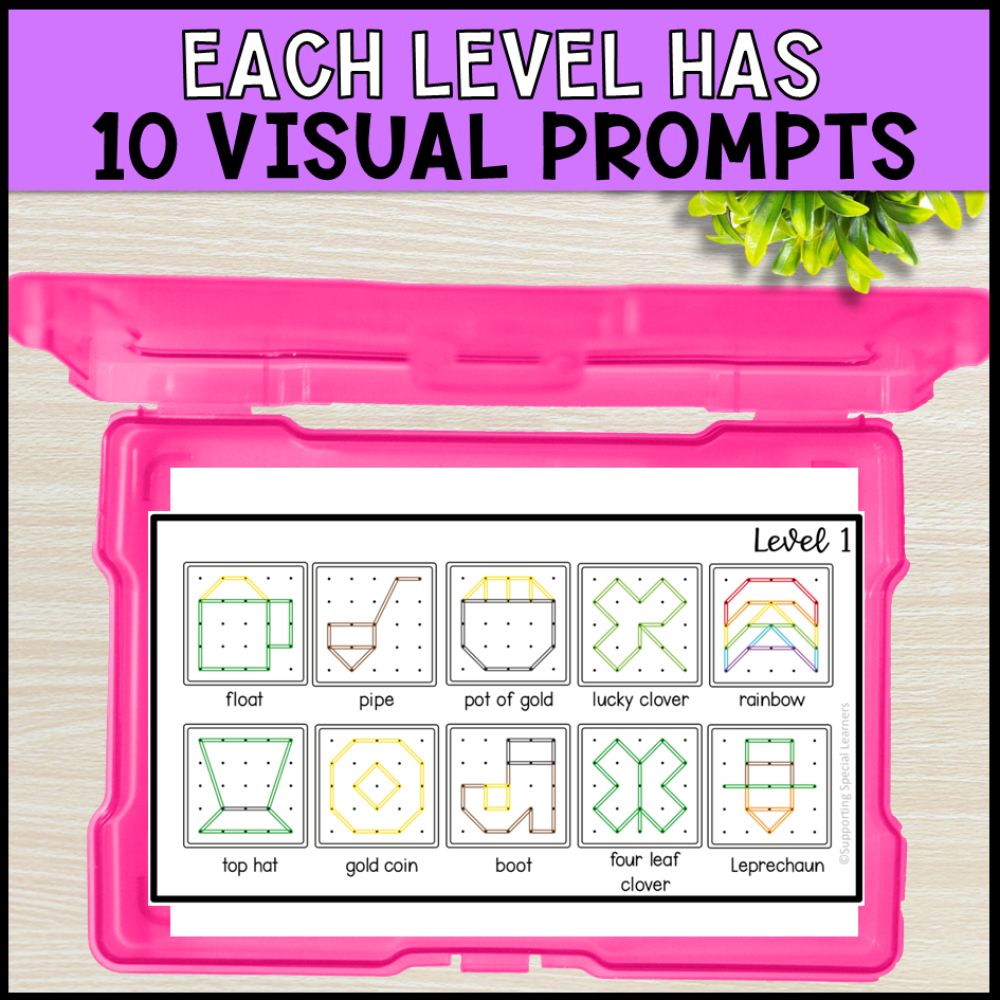 holiday theme geoboard task cards - fine motor activities each level has 10 visual prompts