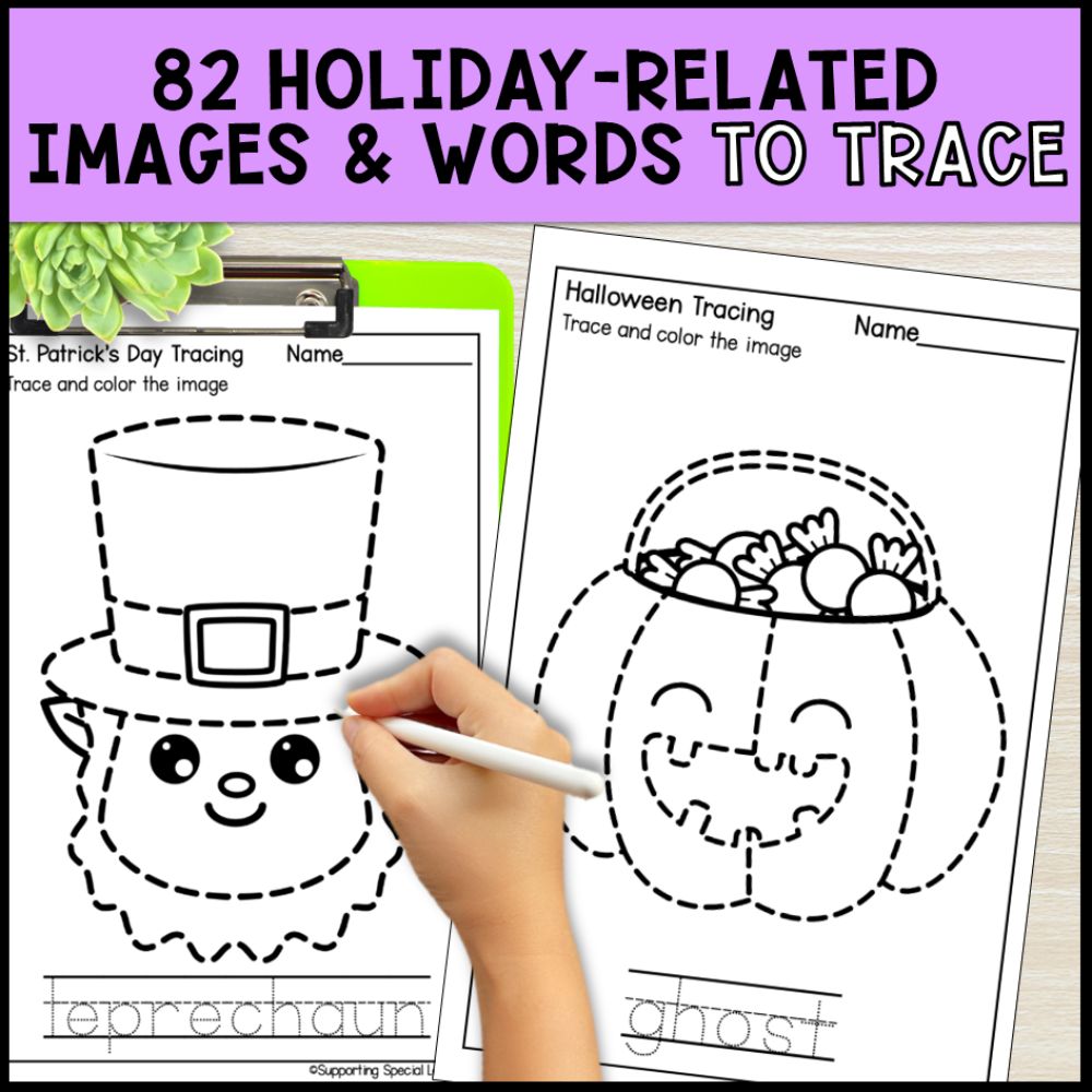 holiday tracing worksheets and fine motor activities bundle 82 holiday related images and words to trace