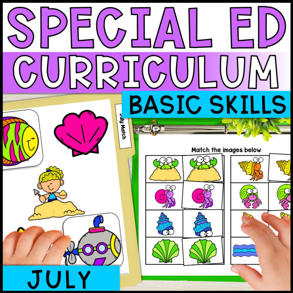 July Basic Concepts Worksheets for Special Education: ELA and Math