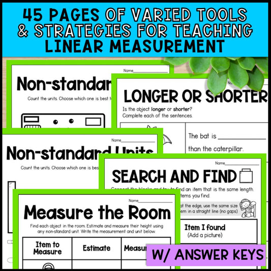 Linear Non-Standard Measurement Activities: Worksheets, Posters & Task Cards