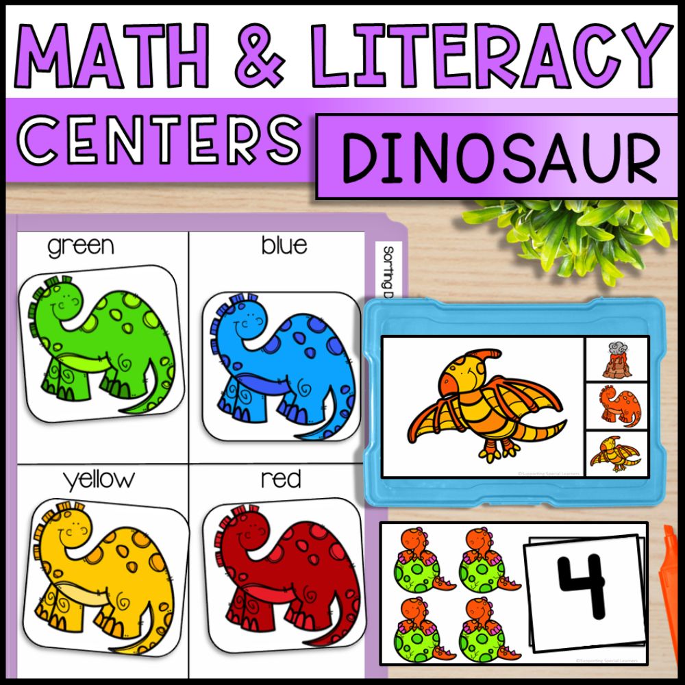 Dinosaur Theme Math and Literacy Centers - Special Education