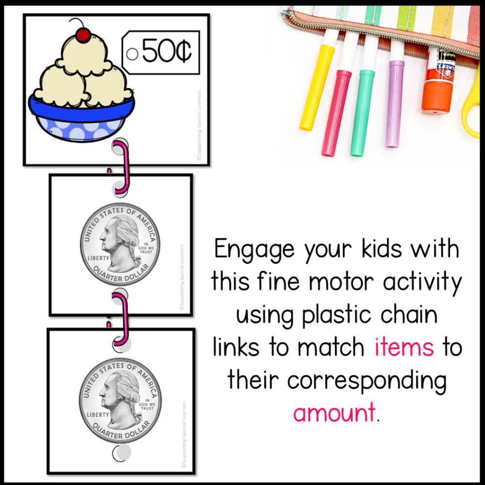 money linking chains fine motor activity