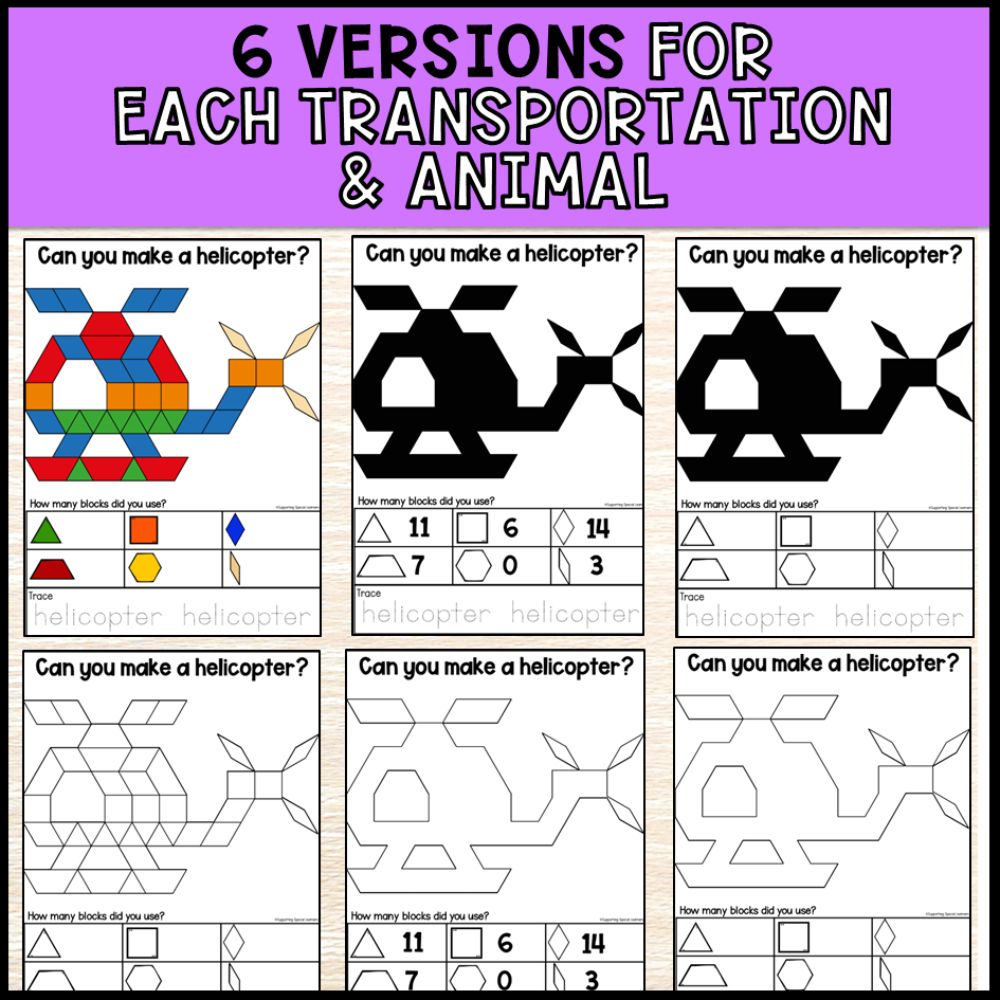 Pattern Block Mats Bundle: Animals, Transportation and Geometry