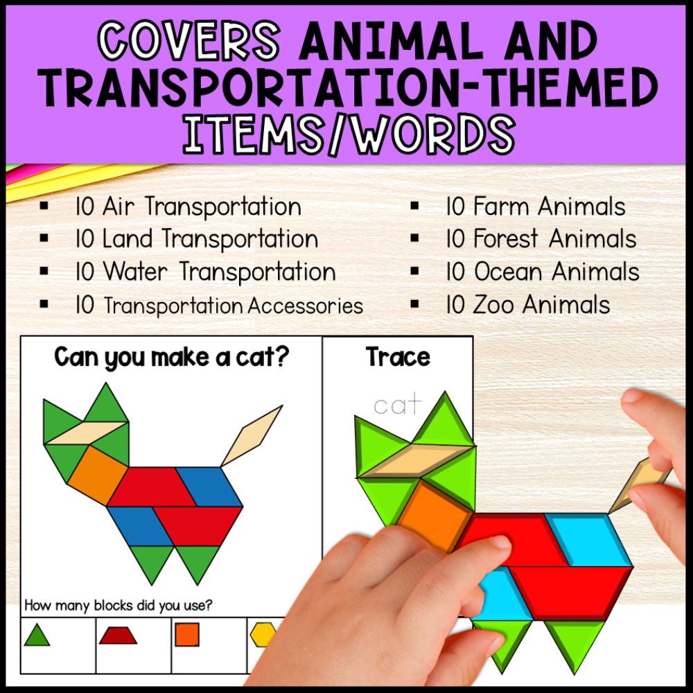 Pattern Block Mats Bundle: Animals, Transportation and Geometry