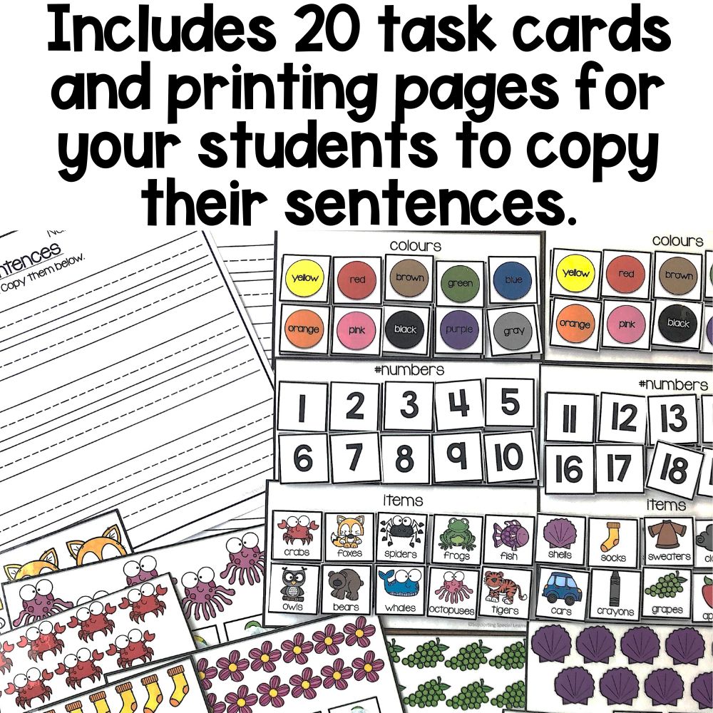 sentence writing simple sentences 20 task cards and printing pages