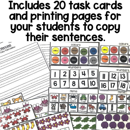 sentence writing simple sentences 20 task cards and printing pages