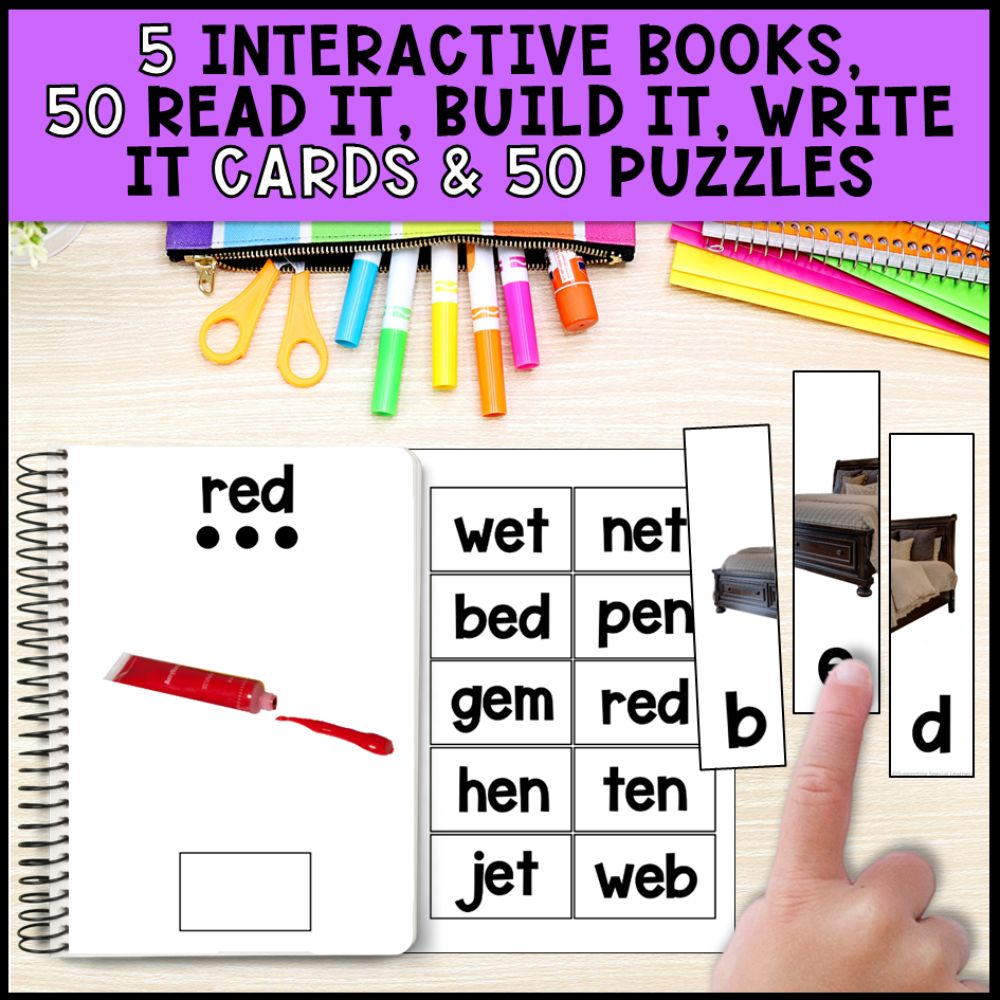 short vowel cvc words bundle with real photos for special education interactive books cards and puzzles