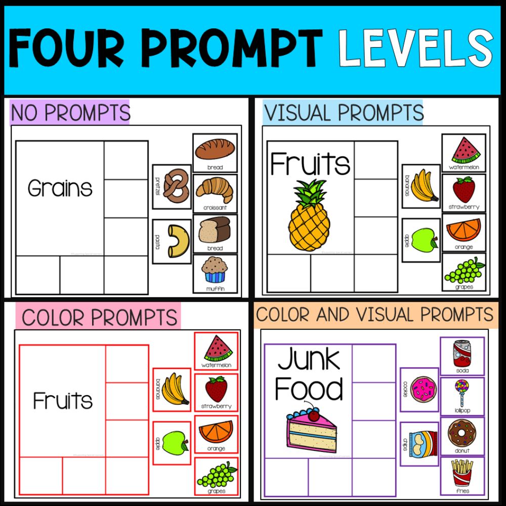 sorting activities bundle four prompt levels