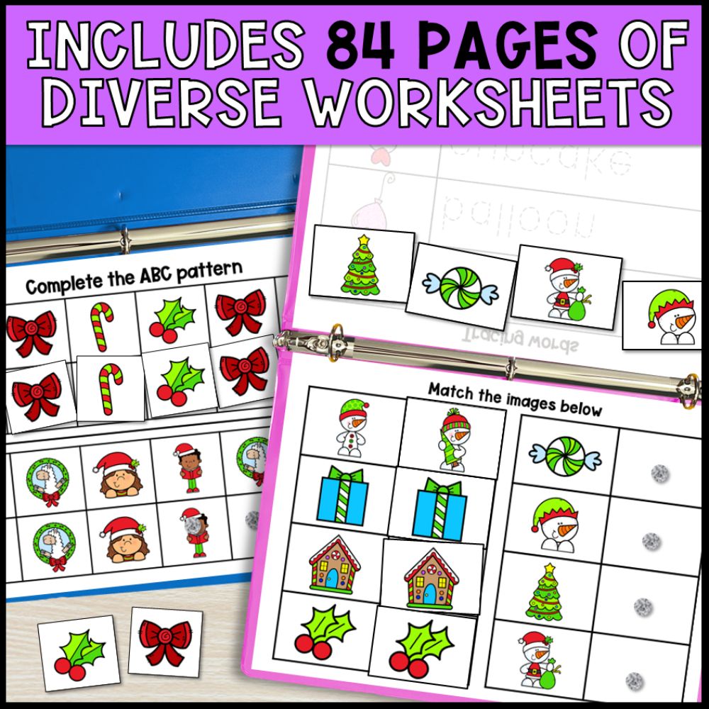 special education morning work binders - christmas theme 84 pages of worksheets