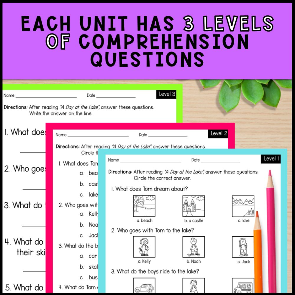 Summer Adapted Books with Comprehension Activities - Special Education