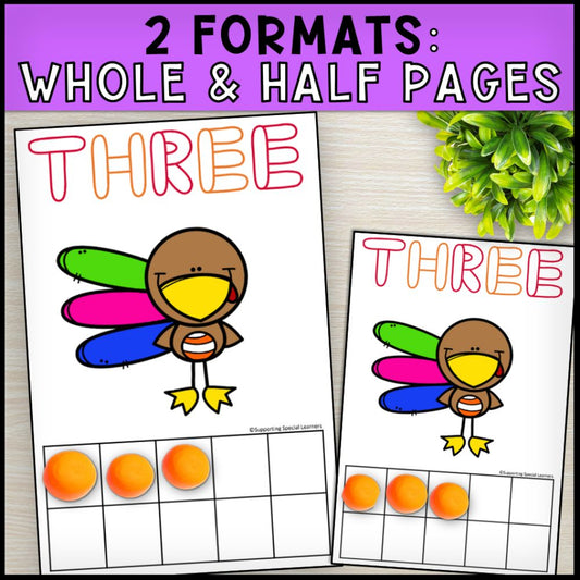Thanksgiving Playdough Mats: Counting Using Ten Frame - Math Centers
