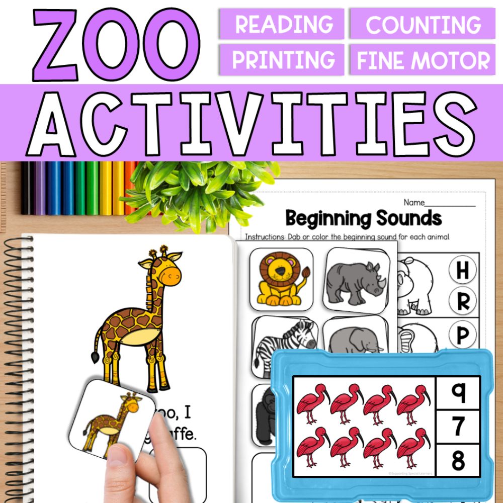 Zoo Themed Bundle - Reading, Writing, Counting & Fine Motor Activities