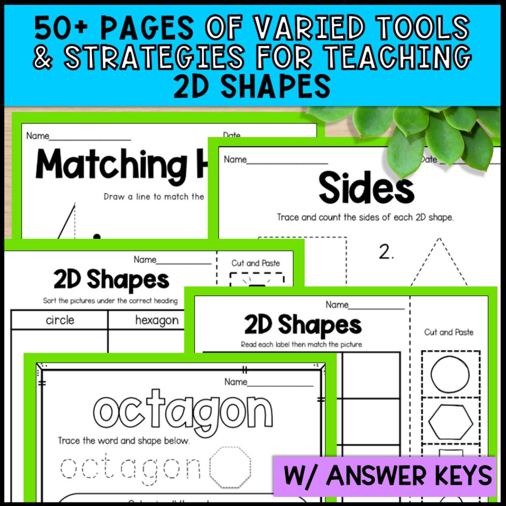 2D Shapes Math Activities - Worksheets and Task Cards
