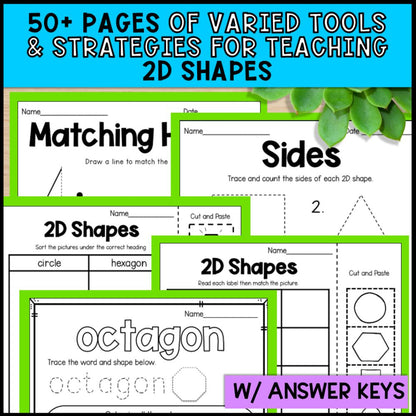 2D Shapes Math Activities - Worksheets and Task Cards