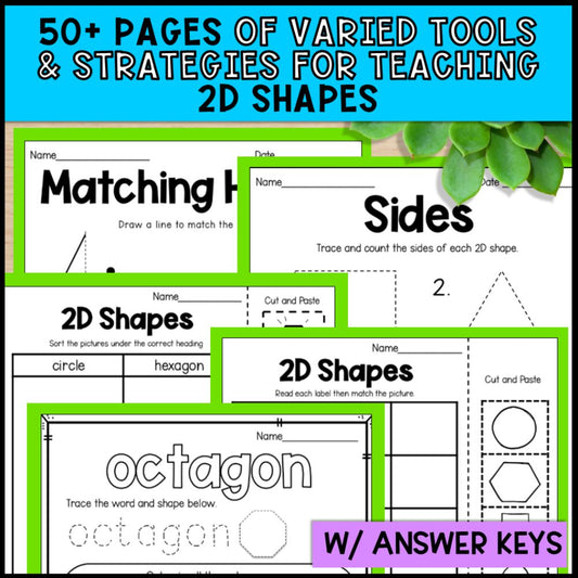 2D Shapes Math Activities - Worksheets and Task Cards