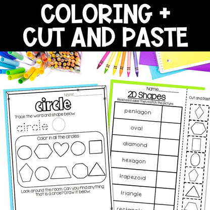2d shapes worksheets and task cards coloring and cut and paste