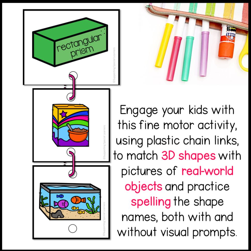 3D Shapes Linking Chains: Fine Motor Activity - Math Centers